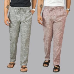 Combo of 2 Cotton Men Handloom Pant Light Gray and Purple-44442