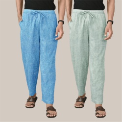 Combo of 2 Cotton Men Handloom Pant Light Gray and Sky Blue-40090