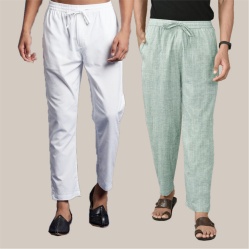 Combo of 2 Cotton Men Handloom Pant Light Gray and White-39969