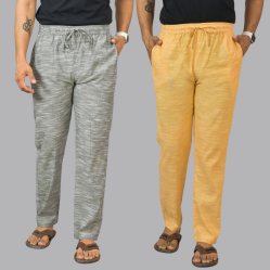 Combo of 2 Cotton Men Handloom Pant Light Gray and Yellow-44437