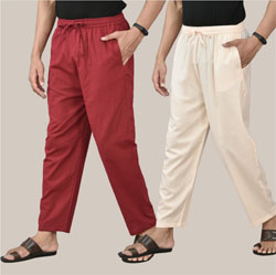 Combo of 2 Cotton Men Handloom Pant Maroon and Beige-36589