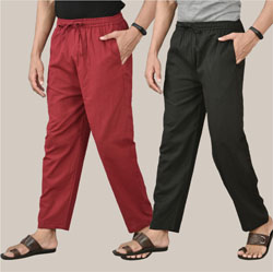 Combo of 2 Cotton Men Handloom Pant Maroon and Black-36618