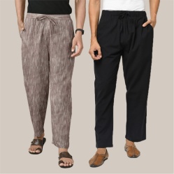 Combo of 2 Cotton Men Handloom Pant Maroon and Black-39955