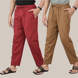 Combo of 2 Cotton Men Handloom Pant Maroon and Brown-36643