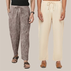 Combo of 2 Cotton Men Handloom Pant Maroon and Cream-40072