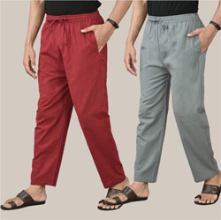 Combo of 2 Cotton Men Handloom Pant Maroon and Gray-36664
