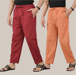 Combo of 2 Cotton Men Handloom Pant Maroon and Mustard-36689