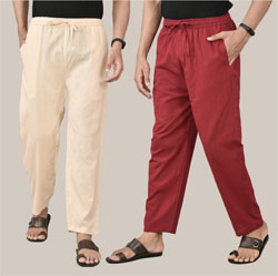 Combo of 2 Cotton Men Handloom Pant Maroon and Pink-36692