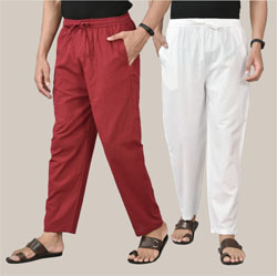 Combo of 2 Cotton Men Handloom Pant Maroon and White-36695