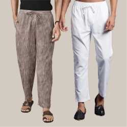 Combo of 2 Cotton Men Handloom Pant Maroon and White-39972