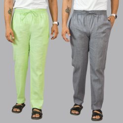 Combo of 2 Cotton Men Handloom Pant Mint Green and Dark Gray-44461