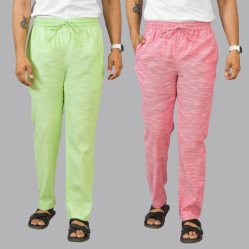Combo of 2 Cotton Men Handloom Pant Mint Green and Pink-44459