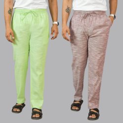 Combo of 2 Cotton Men Handloom Pant Mint Green and Purple-44460