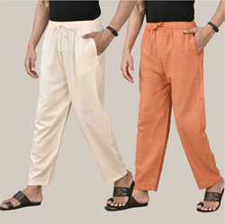 Combo of 2 Cotton Men Handloom Pant Mustard and Beige-36590