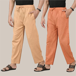 Combo of 2 Cotton Men Handloom Pant Mustard and Beige-36605