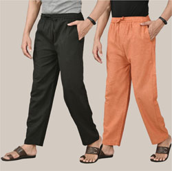 Combo of 2 Cotton Men Handloom Pant Mustard and Black-36619