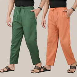 Combo of 2 Cotton Men Handloom Pant Mustard and Bottle Green-36632
