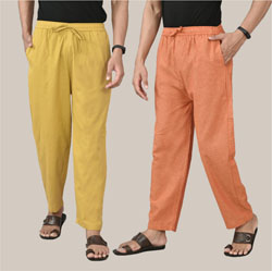 Combo of 2 Cotton Men Handloom Pant Mustard and Lemon Yellow-36674