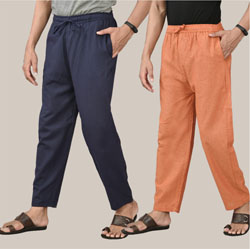 Combo of 2 Cotton Men Handloom Pant Mustard and Navy Blue-36696