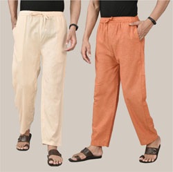 Combo of 2 Cotton Men Handloom Pant Mustard and Pink-36698