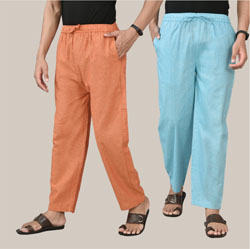 Combo of 2 Cotton Men Handloom Pant Mustard and Sky Blue-36699