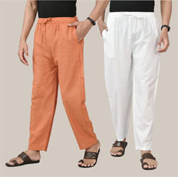 Combo of 2 Cotton Men Handloom Pant Mustard and White-36701