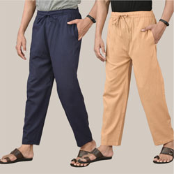 Combo of 2 Cotton Men Handloom Pant Navy Blue and Beige-36606