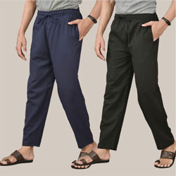 Combo of 2 Cotton Men Handloom Pant Navy Blue and Black-36620