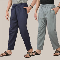 Combo of 2 Cotton Men Handloom Pant Navy Blue and Gray-36666