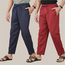 Combo of 2 Cotton Men Handloom Pant Navy Blue and Maroon-36690