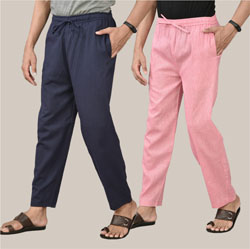 Combo of 2 Cotton Men Handloom Pant Navy Blue and Pink-36702