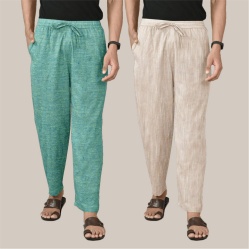 Combo of 2 Cotton Men Handloom Pant Olive Green and Beige-39977