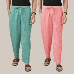 Combo of 2 Cotton Men Handloom Pant Olive Green and Peach-39992