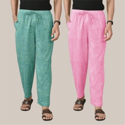 Combo of 2 Cotton Men Handloom Pant Olive Green and Pink-40006