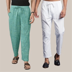 Combo of 2 Cotton Men Handloom Pant Olive Green and White-39961