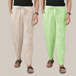 Combo of 2 Cotton Men Handloom Pant Parrot Green and Beige-39976