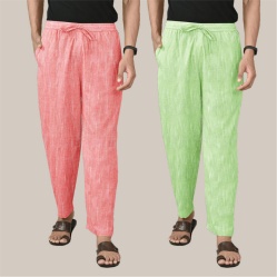 Combo of 2 Cotton Men Handloom Pant Parrot Green and Peach-39991