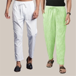 Combo of 2 Cotton Men Handloom Pant Parrot Green and White-39960