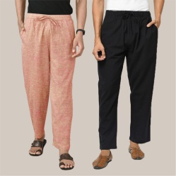 Combo of 2 Cotton Men Handloom Pant Peach and Black-39946