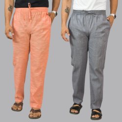 Combo of 2 Cotton Men Handloom Pant Peach and Dark Gray-44458