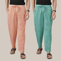 Combo of 2 Cotton Men Handloom Pant Peach and Olive Green-40033