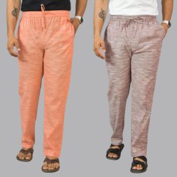 Combo of 2 Cotton Men Handloom Pant Peach and Purple-44457