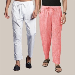 Combo of 2 Cotton Men Handloom Pant Peach and White-39958