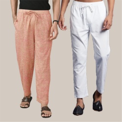 Combo of 2 Cotton Men Handloom Pant Peach and White-39963