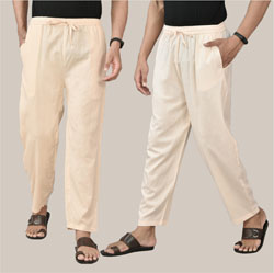 Combo of 2 Cotton Men Handloom Pant Pink and Beige-36593