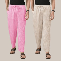Combo of 2 Cotton Men Handloom Pant Pink and Beige-39975