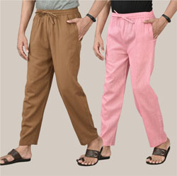 Combo of 2 Cotton Men Handloom Pant Pink and Brown-36646