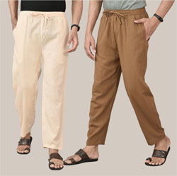 Combo of 2 Cotton Men Handloom Pant Pink and Brown-36647