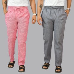 Combo of 2 Cotton Men Handloom Pant Pink and Dark Gray-44463