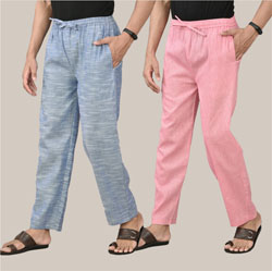 Combo of 2 Cotton Men Handloom Pant Pink and Denim-36657